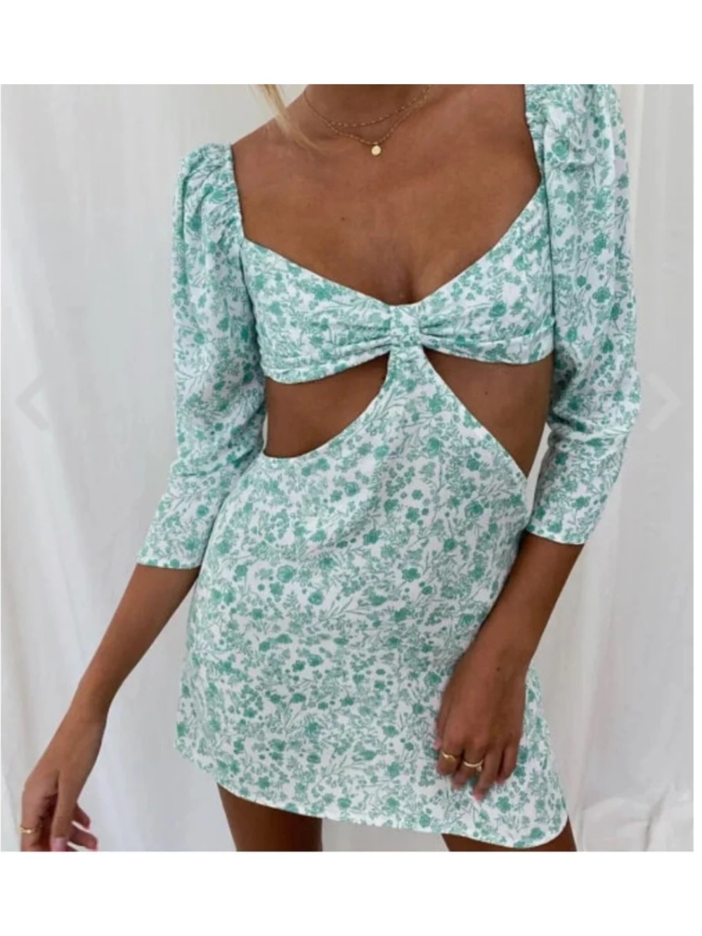Green and white Isabelle’s cabinet mini dress